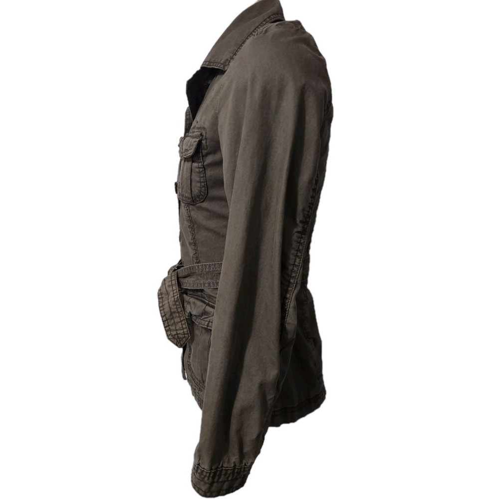H&M L.O.G.G.  Jacket Women's Size 8 Military Army Green Denim Button Up  Pockets - Picture 3 of 16